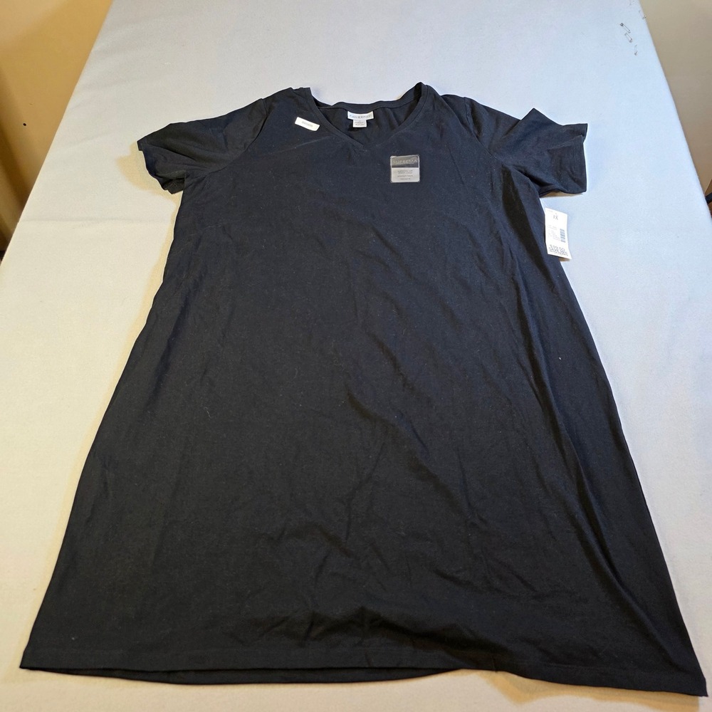 Catherines Suprema Black Cotton Stretch V-Neck Nightgown Lounge Dress 1X NWT